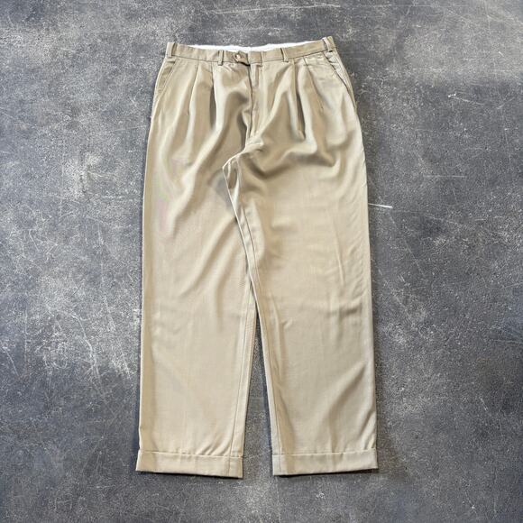 Vintage JB Britches Nordstrom Pleated Pants Mens 34x30 Brown Wool Slacks Cuffed - Picture 1 of 8